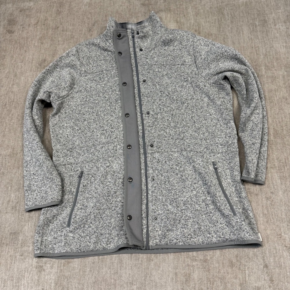Eddie Bauer Womens 2XL Gray Sweater Fleece Jacket Full Zip Snap Plaid Lined